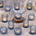 Blue Votive Candle Holders Set of 10- Round Blue Candle Holders Bulk, Glass Candle Holder for Wedding Table Decoration, Embossed Glass Votives, Tea Lights Candle Holder for Home & Party Decor