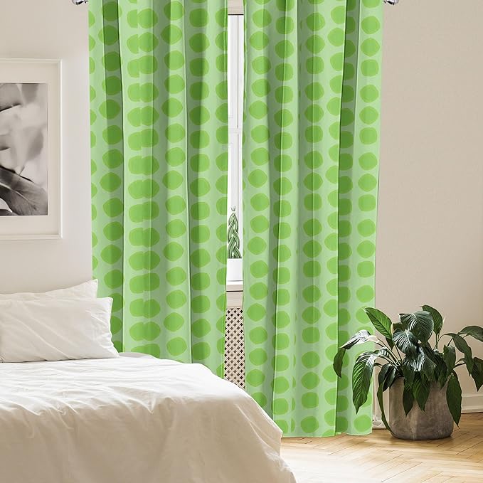 Ambesonne Lime Green Window Curtains, Simplistic Formless Geometric Shapes in Different Shades Theme, Lightweight Decor 2-Panel Set with Rod Pocket, Pair of - 28" x 63", Green