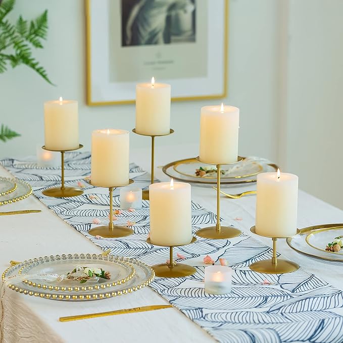 Pillar Candle Holders Candle Plates - Set of 24 Candelabra Candle Stand Iron Plate Minimalism Modern Home Mantel Dinning Table Christmas Decorations Centerpiece for Wedding, Party, Events, Gold