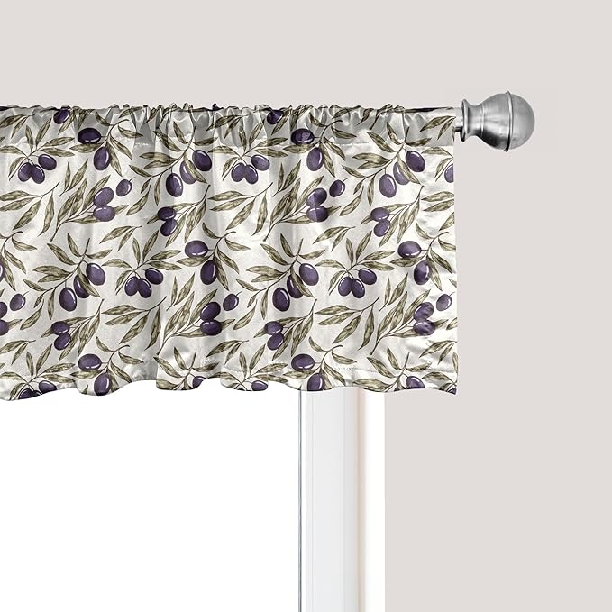 Ambesonne Olive Window Valance, Digitally Generated Hand Drawn Style Botanical Blossoms, Curtain Valance for Kitchen Bedroom Decor with Rod Pocket, 42" x 12", Quartz Taupe