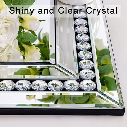 24" X 47" Large Wall Mirror for Living Room, Wall Decorative Mirror with Crystal and Glass Frame, Modern Elegant Beveled Wall Decor for Master Bath Home Office Bedroom Fireplace Mantle Entryway