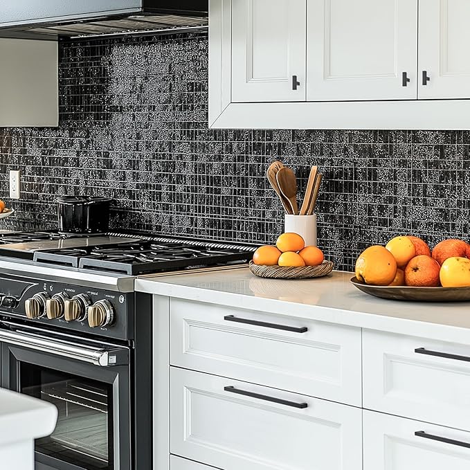 JOY DECOR 50 Pack Cabinet Handles, Black Cabinet Pulls, 11-1/3 Inch Kitchen Closet Handles Square Drawer Pulls Stainless Steel Drawer Hardware, 288mm Hole Centers