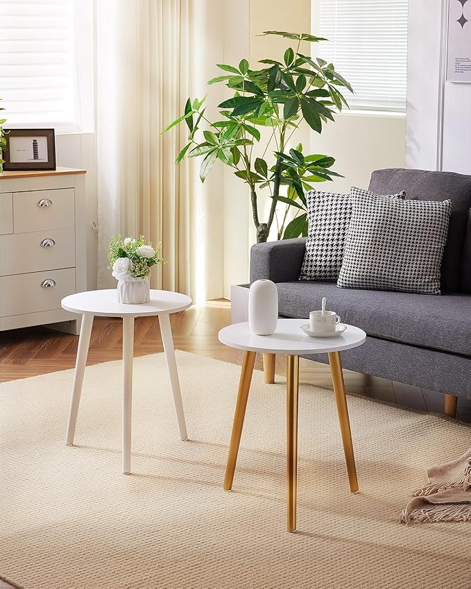 Apicizon Small Round Side Tables End Table Bedroom, White Nightstand Bedside Table for Living Room, Coffee Table with White Wood Legs, 16.5 x 20.5 Inches