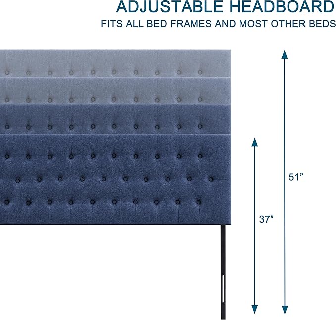 Tufted Upholstered Headboard California King Size, Solid Wood Head Board with Durable Metal Legs, Adjustable Height Bed headboard from 37” to 51” Fabric Headboard in Button Design, Blue