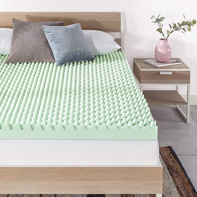 Best Price Mattress 4 Inch Egg Crate Memory Foam Mattress Topper with Calming Green Tea Infusion, CertiPUR-US Certified, Short Queen