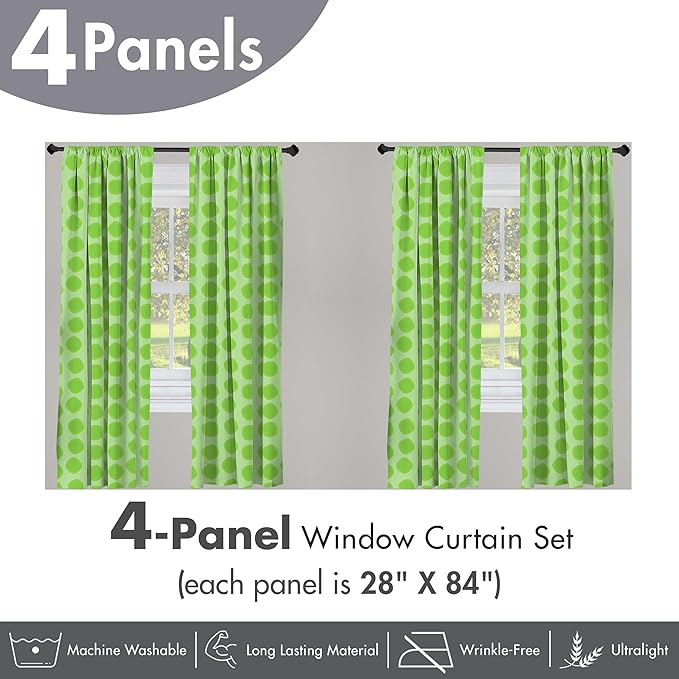 Ambesonne Lime Green Window Curtains Pack of 2, Simplistic Formless Geometric Shapes in Different Shades Theme, Lightweight Set with Rod Pocket, 4 Panels of - 28" x 84", Green