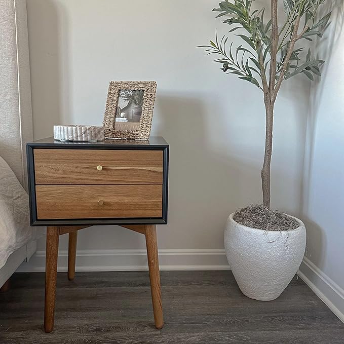 Nathan James Harper Modern Nightstand Side Accent or End Table with Storage Drawer, Set of 2, Black/Brown