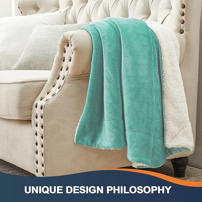 Walensee Sherpa Fleece Blanket (King Size 108”x90” Turquoise) Plush Throw Fuzzy Super Soft Reversible Microfiber Flannel Blankets for Couch, Bed, Sofa Ultra Luxurious Warm and Cozy for All Seasons