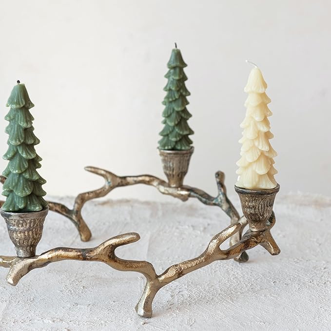Creative Co-Op Aluminum Wreath Advent Taper Candleholder, Oxidized Antique Gold Finish