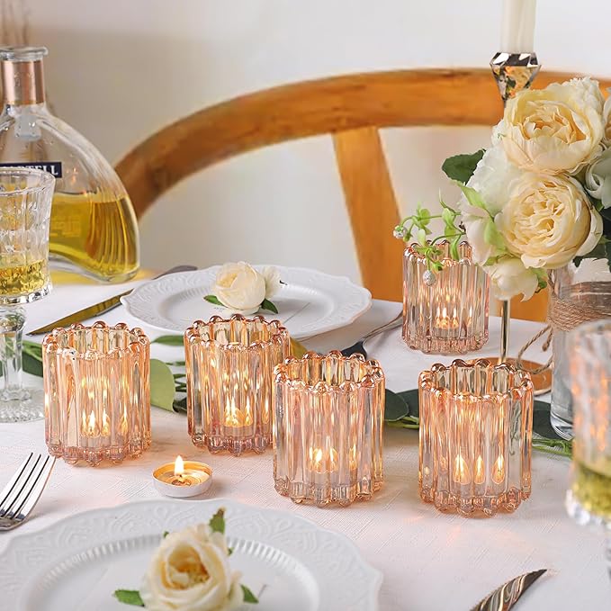 6pcs Votive Candle Holder, Gold Glass Large Candle Holders, Tealight Candle Holder for Fall Wedding Centerpieces Dinner Party Table Decor