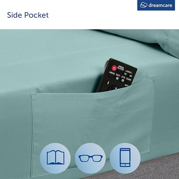 DREAMCARE King Size Sheets Set – 6 pcs Cooling Bed Sheets – up to 15” Deep Pocket King Sheet Set – 2500 Supreme Collection – Extra Soft 100% Brushed Microfiber Hotel Luxury with Side Pocket – Spa Blue