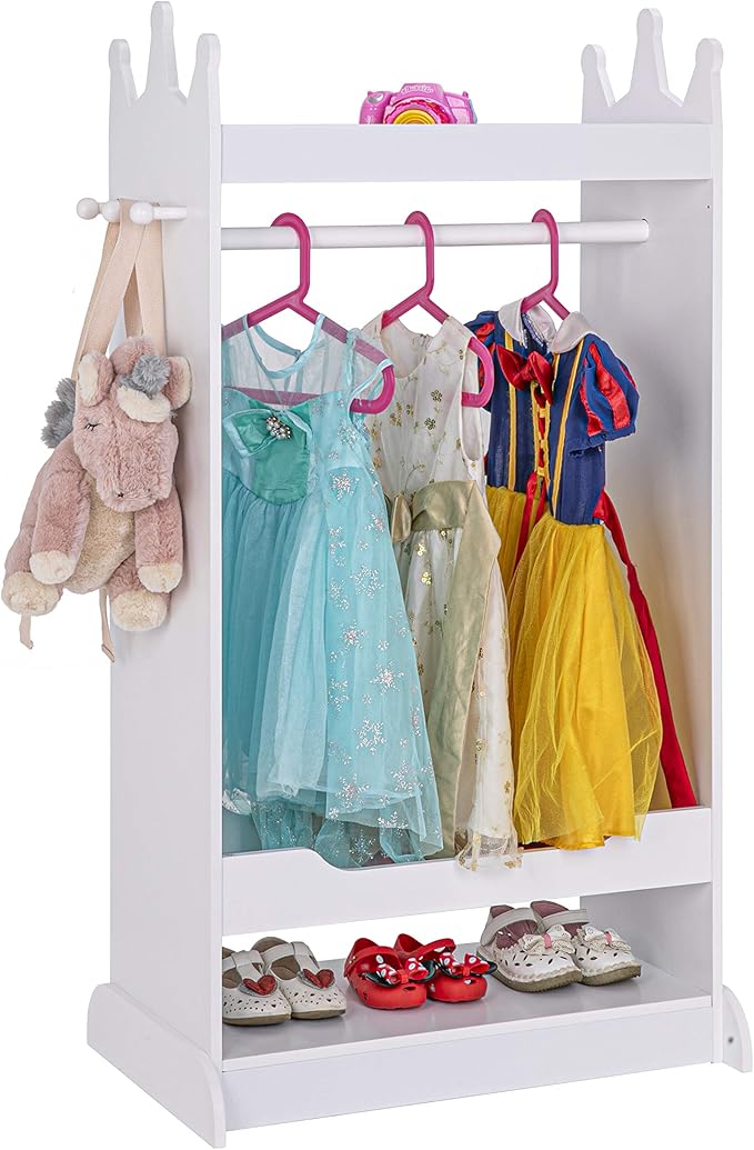 UTEX Kid’s See and Store Dress-up Center, Costume Closet for Kids, Open Hanging Armoire Closet, Pretend Storage, Costume Dresser(White)