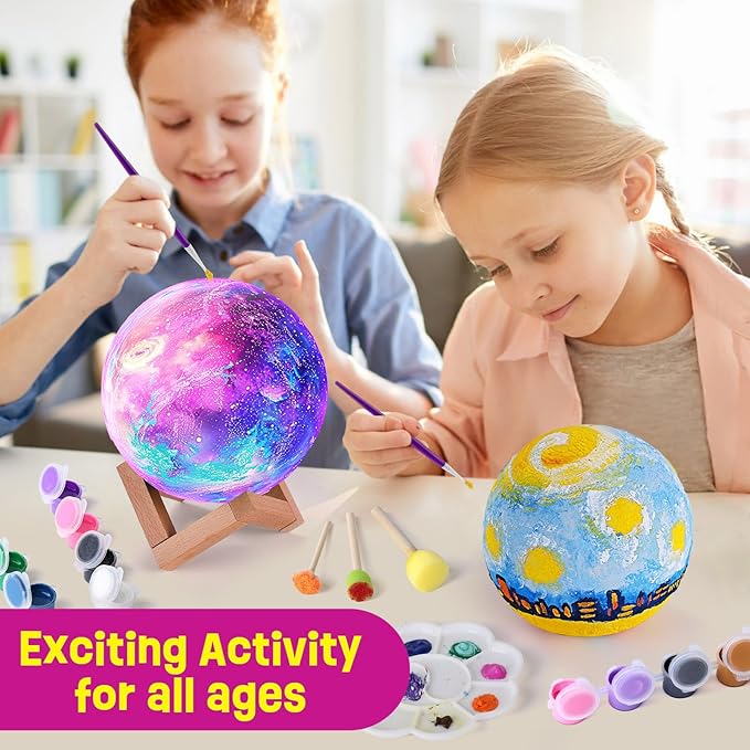 Paint Your Own Moon Lamp Kit, Cool Gifts DIY 3D Moon Night Light, Arts and Crafts for Kids Ages 8-12, Space Art Supplies Craft Kits, Girls Boy Birthday & Christmas Gifts Ages 3 4 5 6 7 8 9 10 11 12+
