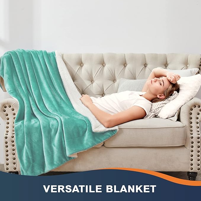 Walensee Sherpa Fleece Blanket (Throw Size 50”x60” Turquoise) Plush Throw Fuzzy Super Soft Reversible Microfiber Flannel Blankets for Couch, Bed, Sofa Ultra Luxurious Warm and Cozy for All Seasons
