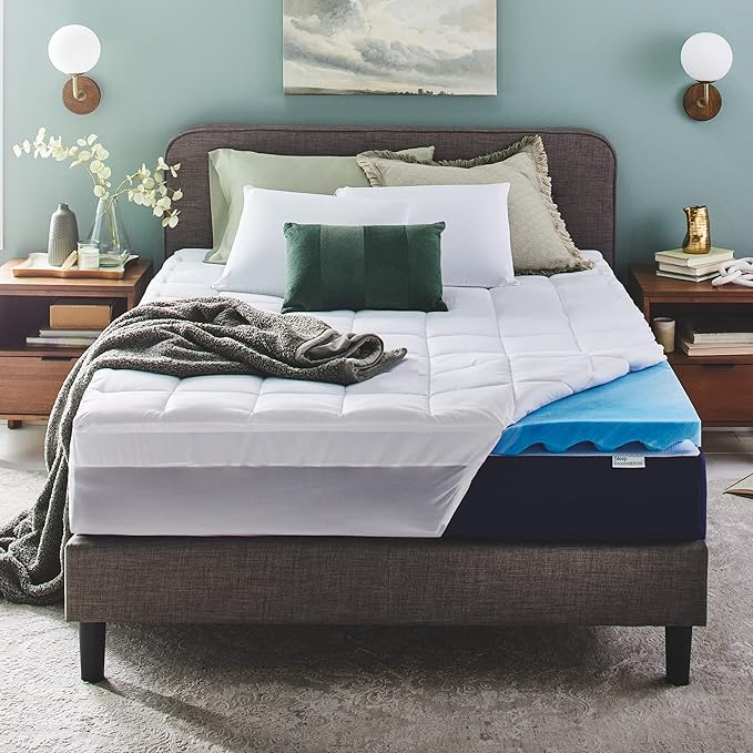 Sleep Innovations Dual Layer 4 Inch Memory Foam Mattress Topper, California King Size, Ultra Soft Support, 3 Inch Cooling Gel Memory Foam Plus 1 Inch Fluffy Pillow Top Cover