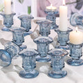 Blue Candlestick Holders Bulk, 12 Pcs Glass Candle Holders Set,Crystal Taper Candle Holder for Wedding, Table Centerpiece, Home Decoration