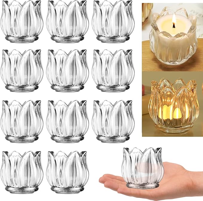 GOLDEAL 12Pcs Clear Votive Candle Holders,Clear Thick Glass Tea Light Candle Holder Bulk,Tealight Candle Jars for Wedding Table Decor,Party Supplies,Bridal Shower,Baby Shower,Tables Centerpieces