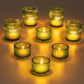 Glass Votive Tealight Candle Holder: Glasseam Small Green Tea Light Holders Set of 8 Decorative Ribbed Tea Lights Holder for Table Centerpiece Wedding Christmas Dining Room Decor