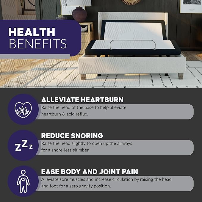 Blissful Nights Twin XL e3 Adjustable Bed Base Frame with Head and Foot Incline, Wireless Remote Control, Easy Assembly, 10 Year Warranty