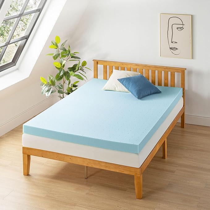 Best Price Mattress 4 Inch Ventilated Memory Foam Mattress Topper, Cooling Gel Infusion, CertiPUR-US Certified, Dorm Essentials, Short Queen