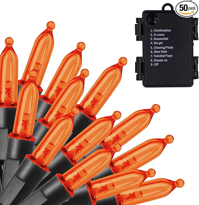 Twinkle Star 50 LED Battery Operated Halloween Lights 16 ft Mini String Lights, Waterproof Tree Lights with 8 Lighting Modes, Indoor Outdoor Patio Garden Party Wedding Decorations, Orange