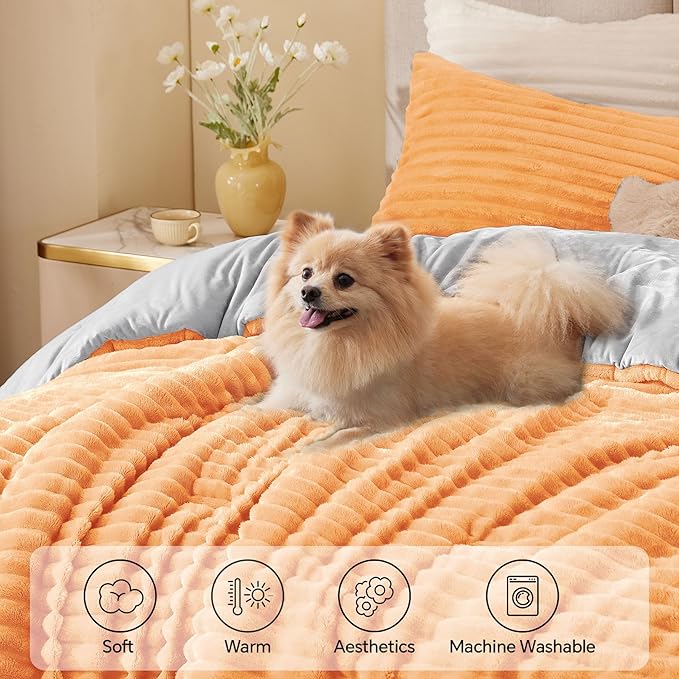 BEDELITE Fleece King Comforter Set -Super Soft & Warm Fluffy Coral Bedding, Luxury Fuzzy Heavy Bed Set for Winter with 2 Pillow Cases