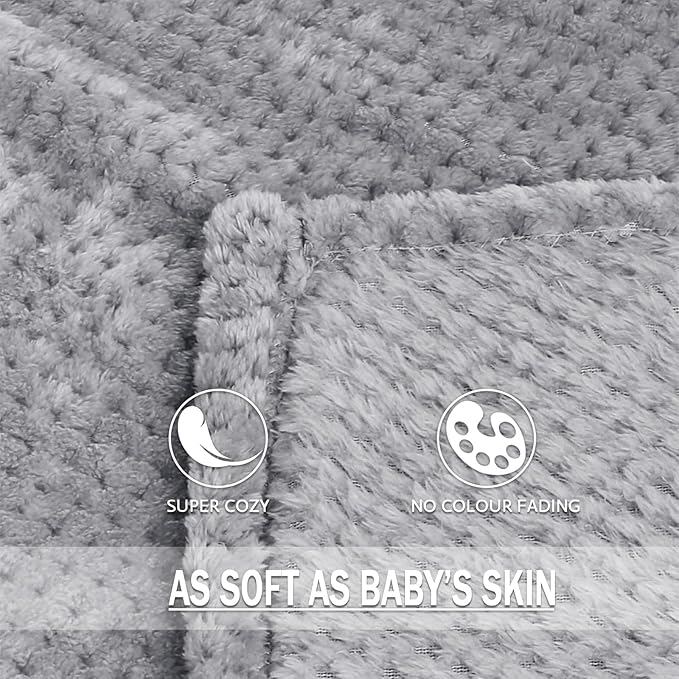 Exclusivo Mezcla Fleece Bed Blanket King Size, Super Soft and Warm Blankets for Couch, Sofa and Bed Waffle Textured, Cozy, Fuzzy and Lightweight (Light Grey, 90x104 Inches)