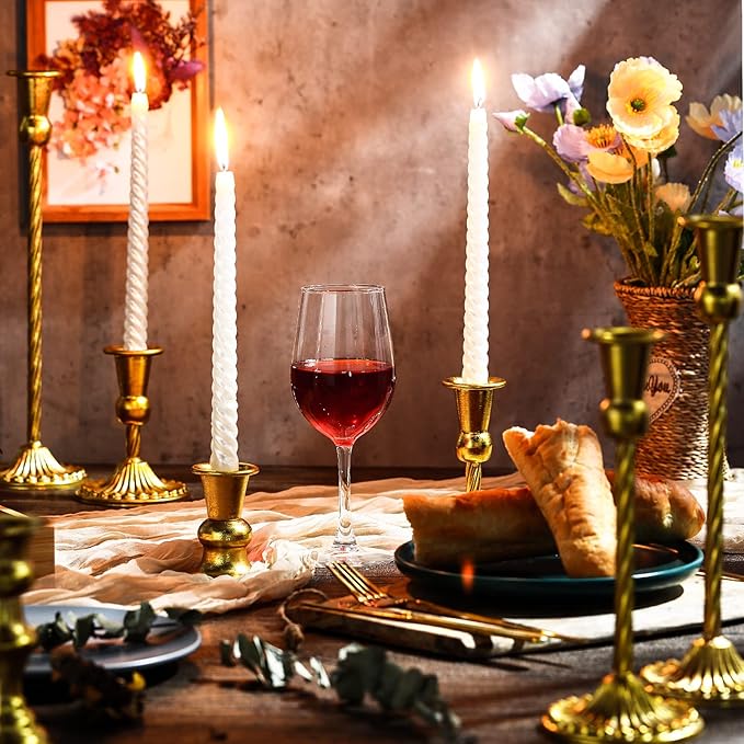 12 Pcs Candlestick Holders Gold Metal Taper Candle Holders Decorative Vintage Modern Table Centerpiece Decorations for Wedding Christmas Anniversary Dinner Party(Gold,Retro Style)