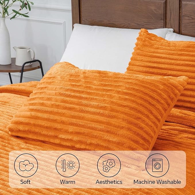 BEDELITE Fleece California King Comforter Set -Super Soft & Warm Fluffy Burnt Orange Bedding, Luxury Fuzzy Heavy Bed Set for Winter with 2 Pillow Cases
