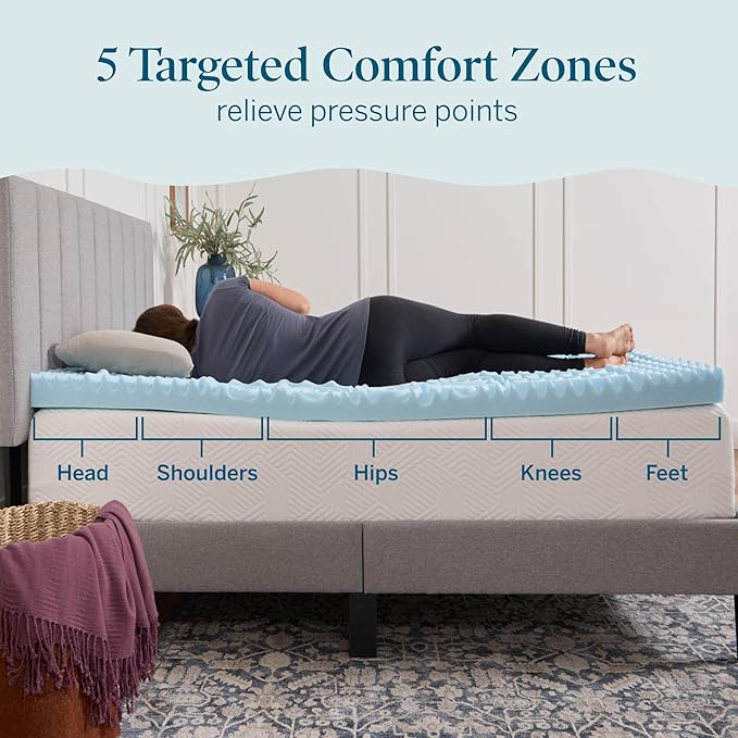 LUCID 3 Inch Gel Memory Foam Mattress Topper, Twin XL size – 5 Zones – Cooling Gel Infusion – CertiPur Certified Foam