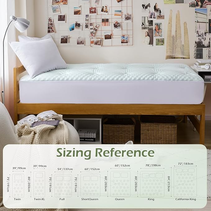 Hansleep Twin Mattress Topper Viscose Derived from Bamboo, Memory Foam Pillow Top Mattress Topper Twin with Deep Pocket, Breathable Mattress Pad for Back Pain Relief, 39" x 75", White