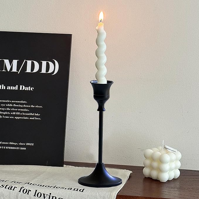 6PCS Black Candlestick Holders Taper Candle Holders Metal Candle Sticks Holder Decor for Halloween Friendsgiving Thanksgiving Decorations Christmas Dinning Table Fireplace Home
