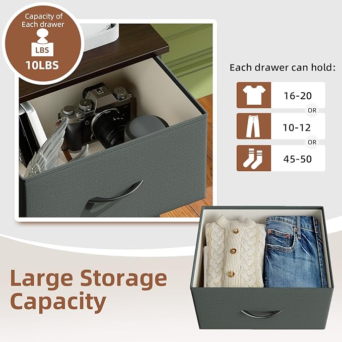 Somdot Dresser for Bedroom with 5 Drawers, Storage Organizer Chest of Drawers with Removable Fabric Bins for Closet Bedside Living Room Laundry Entryway Hallway, Charcoal Grey