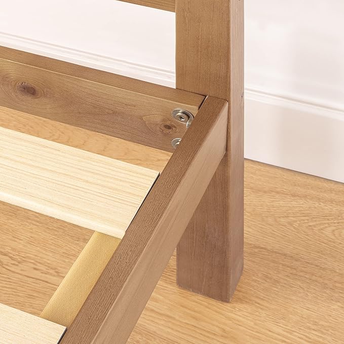 Mellow Marley 14 Inch Solid Wood Platform Bed with Paneled Headboard, Natural Pine, King