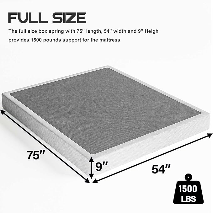 ZIYOO Full Box Spring and Cover 9 Inch High Profile Easy Assembly,Mattress Foundation/Heavy Duty Metal Steel Structure/Quiet Noise-Free Accessory