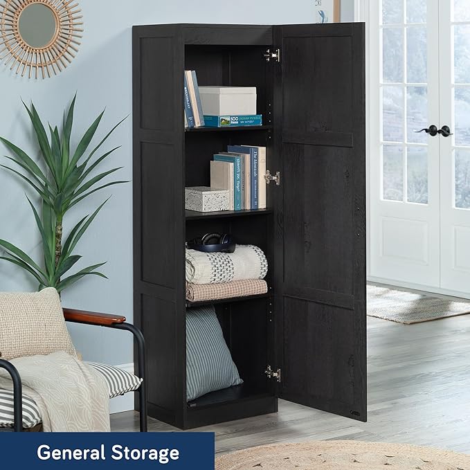 Sauder Miscellaneous Tall Storage Cabinet, Kitchen Pantry, Single Door with Adjustable Shelves, Raven Oak Finish