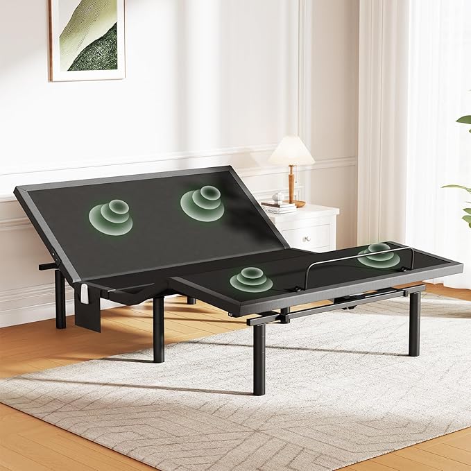Marsail MS01-1 Queen Adjustable Bed Base with Massage, 4 Ports USB A&C Bed Frame with Under-Bed Nightlight, 3 Minutes Fast Assembly, Wireless Control Adjustable Bed with 4 Height Options