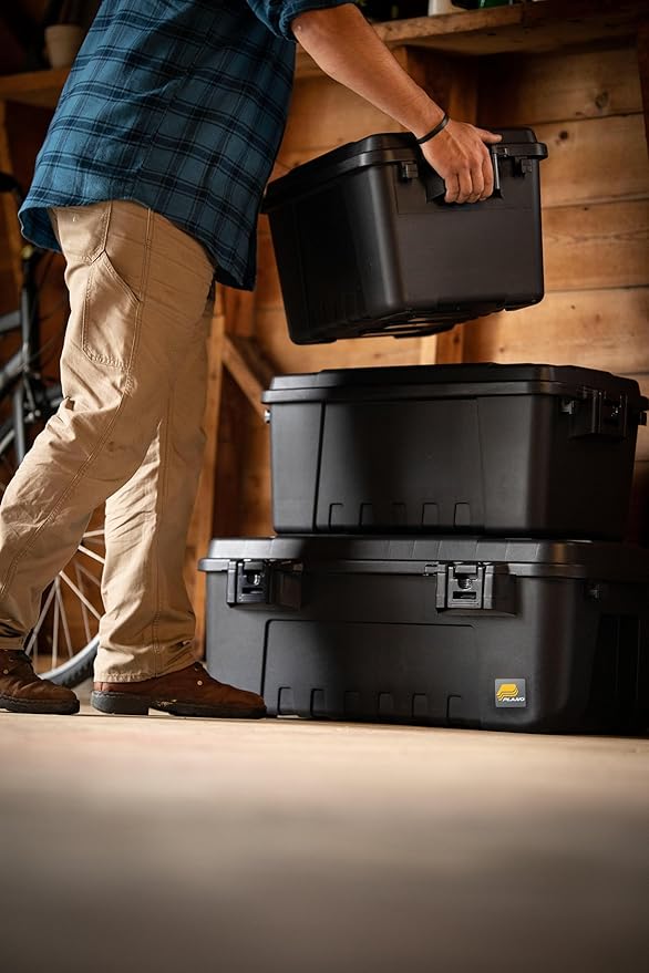 Plano Sportsman's Trunk, Medium 3 Pack, Black, Lockable Storage Box, Medium Storage Bins for Indoor and Outdoor Spaces, Easy to Carry, Secure and Transport, Airline Friendly