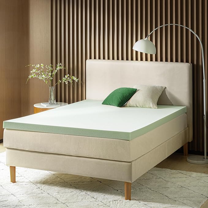 ZINUS 3 Inch Green Tea Memory Foam Mattress Topper, Smaller, More Convenient WonderBox Packaging, Pressure-Relieving Layers, CertiPUR-US Certified, Full