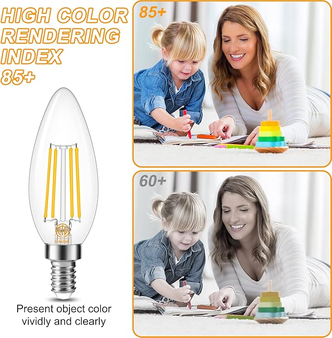 Cotanic Dimmable Candelabra LED Bulb 3000K Soft White,E12 Base Ceiling Fan Light Bulb 60W Equivalent, B11 LED Candle Shape with Clear Glass,C35 Filament Chandelier Light Bulb,600LM,8 Pack