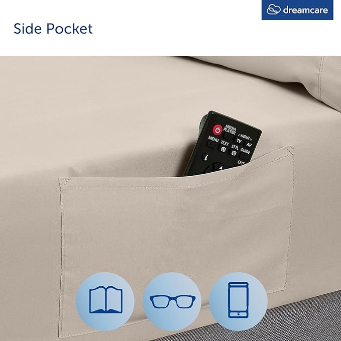 DREAMCARE King Size Sheets Set – 6 pcs Cooling Bed Sheets – up to 21” Deep Pocket King Sheet Set – 2500 Supreme Collection – Extra Soft 100% Brushed Microfiber Hotel Luxury with Side Pocket – Beige