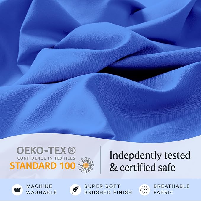 LuxClub 3 PC Sheet Set Bed Sheets Deep Pockets 16" Eco Friendly Wrinkle Free Cooling Machine Washable Hotel Bedding Silky Soft - Marine Blue Twin