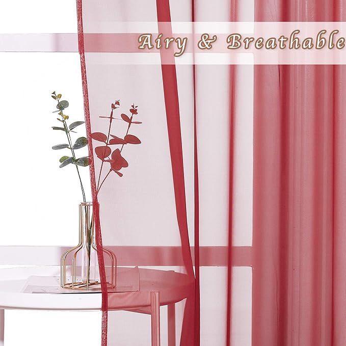 NICETOWN Voile Sheer Curtains - Transparent Light Weight Soft Window Treatment Curtain Panels with Grommet Top for Patio Door/Living Room (W54 x L84, Haute Red, 2 Panels)