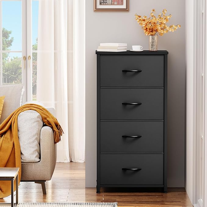 YITAHOME 4-Drawer Fabric Dresser, Furniture Storage Tower Cabinet, Organizer for Bedroom, Living Room, Hallway, Closet, Sturdy Steel Frame, Wooden Top, Easy-to-Pull Fabric Bins(Gray)