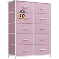 DWVO 10 Drawer Dresser - Fabric Storage Tower, Tall Chest Organizer Unit, Living Room, Hallway, Closets - Sturdy Steel Frame, Wooden Top & Easy Pull Fabric Bins, Pink