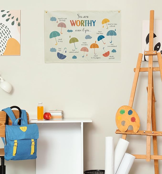 Boho Rectangular Banner Flag Wall Sign Decor Gift for Baby Boy Girl Kids,Nursery Classroom Baby Room Bedroom Living Room Office Dorm Decor-You Are Worthy Even If You-Birthday Christmas Gift