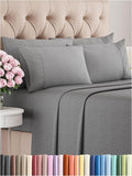 Full 6 Piece Sheet Set - Comfy Breathable & Cooling - Soft Hotel Luxury Bedding Set with 8-16 Inch Deep Pockets - 1 Flat & 1 Fitted Sheet & 4 Pillowcases - Wrinkle Free & Easy Care - Heathered Grey