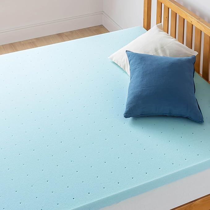 Best Price Mattress 2 Inch Ventilated Memory Foam Mattress Topper, Cooling Gel Infusion, King, Dorm Essentials, Blue