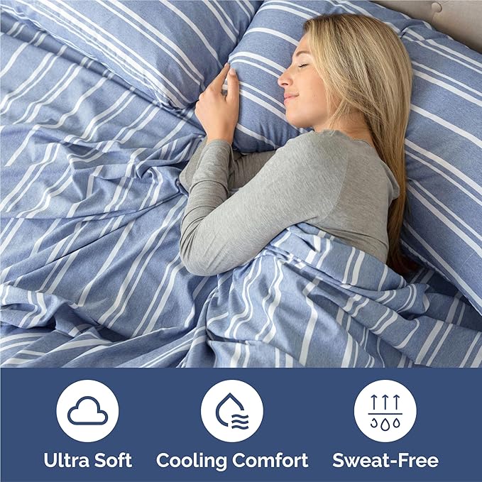 King 6 Piece Sheet Set - Comfy Breathable & Cooling - Soft Hotel Luxury Bedding Set with 8-16 Inch Deep Pockets - 1 Flat & 1 Fitted Sheet & 4 Pillowcases - Wrinkle Free & Easy Care - Blue Stripes 3