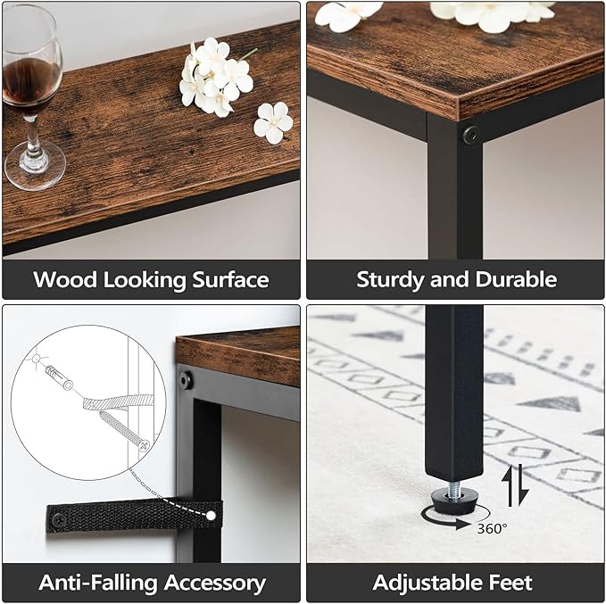 70.9'' Console Table with Power Outlet, Narrow Sofa Table, Industrial Entryway Table with USB Ports, Behind Couch for Entryway, Hallway, Foyer, Living Room, Rustic Brown CTHR18E01Z1